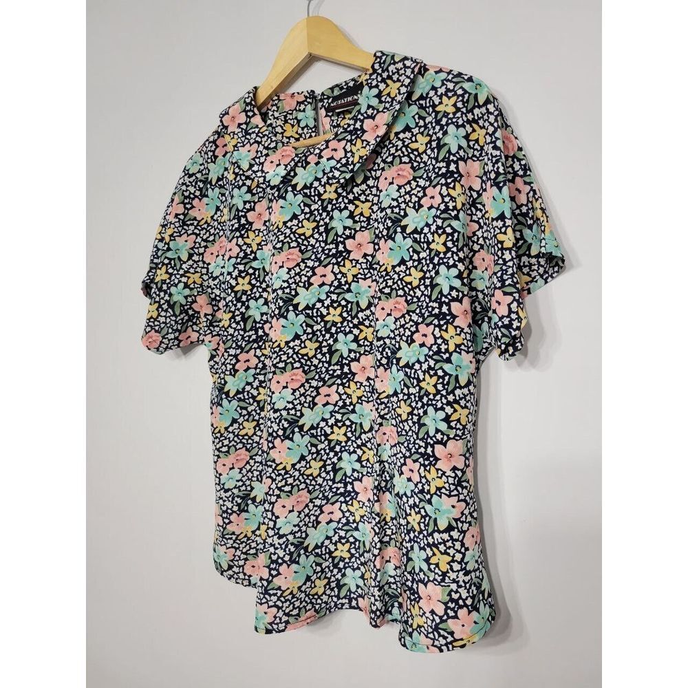 Notations Vintage Floral Collar Short Sleeve Blouse Size 12 Large - Picture 2 of 3